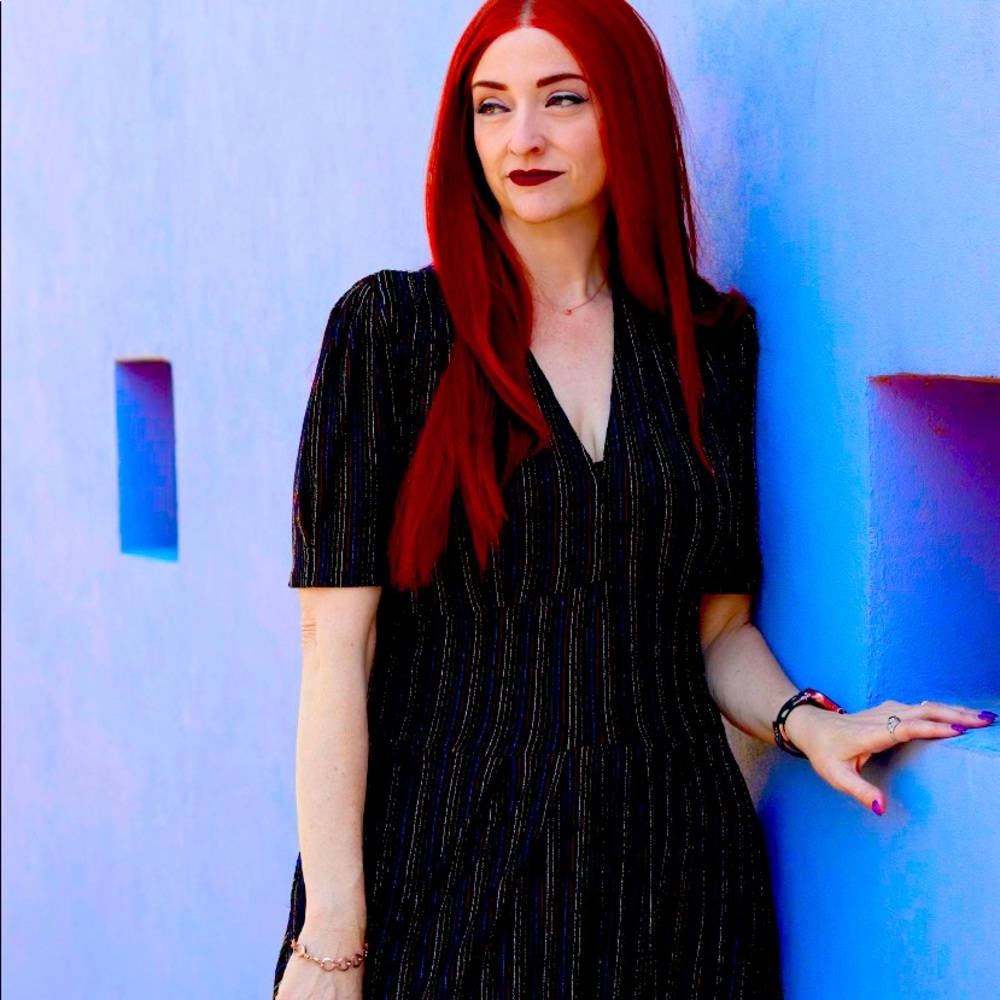 St Geraldine Az L 12/14 metallic rainbow pride pinstripe midi dress